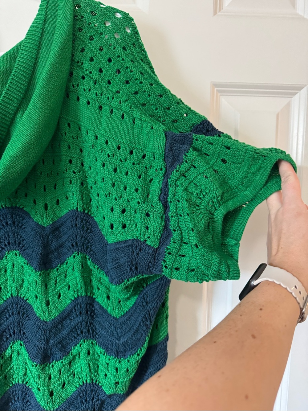 Anthropologie Green & Navy Chevron Hooded Knit Cover-Up - Picture 7 of 9